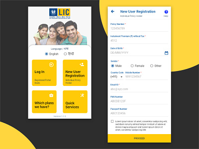 dailyUI 001 Signup 1 app app design blue dailyui dailyui001 insurance insurance app mobile redesign signup ui ui design ui design challenge userinterface userinterface design yellow