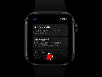 Voice Notes with live transcribe - Watch app animation app app design apple audio design flat ios live memo minimal motion notes transcribe transcript ui uiux ux voice watch
