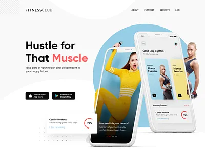 Fitness Club - Landing Page app app design design design app exercise app fitness app fitness landing page gym homepage design landing design landing page landingpage muscle ui ux