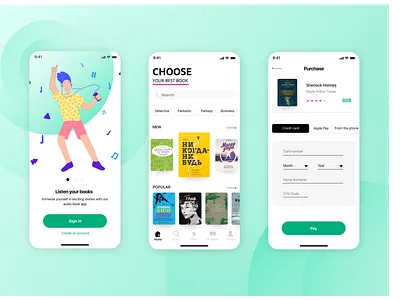AudioBook App app app design apple audio audiobook book cards ui catalog digital menu ui