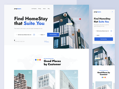 Penginapan - Landing Page blue booking customer design designer fluent design hotel house landing page property real estate stay stay home ui uidesign ux uxdesign web website website design