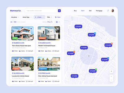 Real Estate | Website Concept 🏘 apartment dashboard design home buy home rent home sale house inspiration location map minimal real estate rental website renting search ui uidesign ux ui website website design