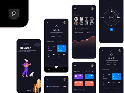 Smart home Control v2 branding clean dark app dark mode dark theme dark ui dashboad dashboard ui design mobile ui typography ui ui design uiux
