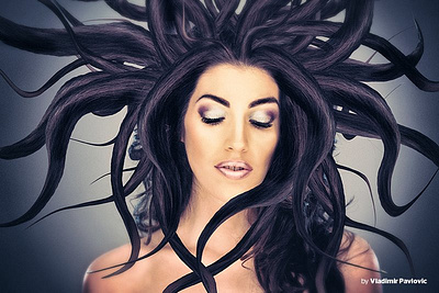 Crazy hair beauty creative creative design drawing hair haircut hairstyle model photoshop portrait retouch retouching woman