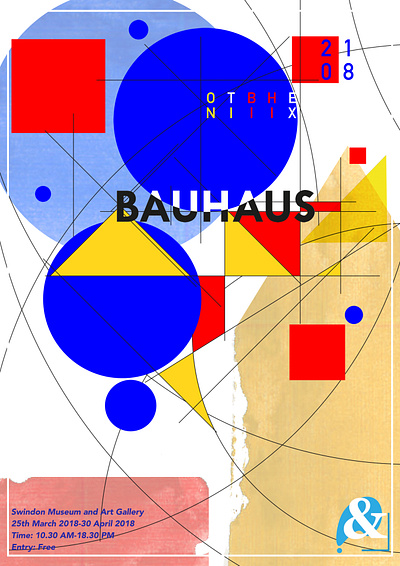 Bauhaus Themed Poster bauhaus branding circles design exhibition experimental graphic design logo mixed media rectangles squares triangles typography watercolours