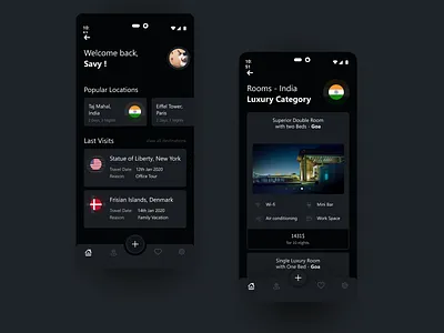 Room Booking App Design app clean colors dark dark mode dark ui design gradient illustration interaction interface sarvottam ui