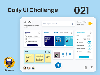 Daily UI Challenge 021 - Home Monitoring Dashboard blue calendar challenge clean ui daily ui challenge dailyui dashboard home homescreen monitor reminders san francisco shortcuts voice assistant