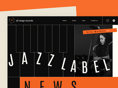 Jazzy Label Homepage big titles black curved dark desktop flat header lines music orange social social media sound typogaphy ui uiux web website