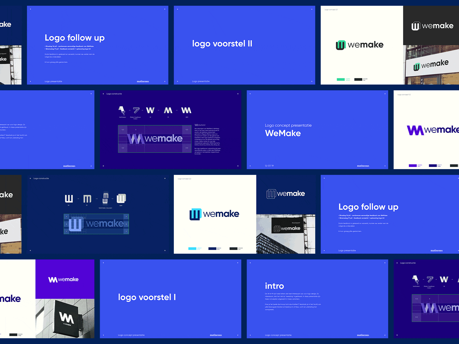 WeMake - Logo Presentation (template?) blue brand and identity brand identity branding construction design grid logo logo design make presentation purple