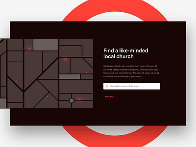 Church Finder (Pulsing Animation) animation clean find finder geometric graphik graphik font homepage landing page map modern orange panel pulse pulsing search simple ui website website design