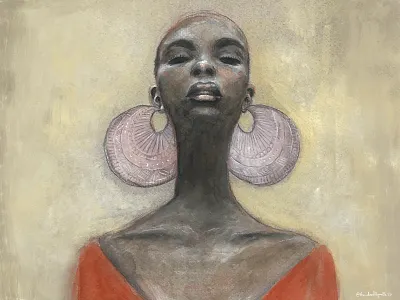 Lady with Enormous Earrings african american art female illustrator illustration pencil portrait art portrait illustration south african watercolor woman
