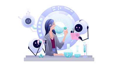 Fintechdb Hero Illustration adobe illustrator ai big data branding creative data analysis design digital art digital design digital illustration fintech illustration illustrator machine learning robots woman