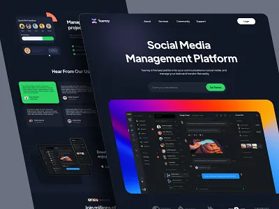 Teamzy Management Landing Page dark design figma landing management minimal social task team ui ux web website