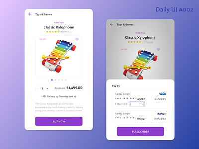 dailyUI 002 Credit Card Checkout adobe xd app design credit card checkout creditcard dailyui dailyui 002 dailyuichallenge ecommerce minimal design mobile ui payment ui toystore ui user interface design userinterface