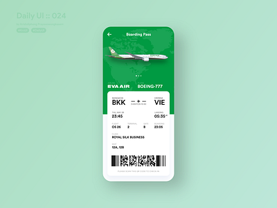 EVA AIR Boarding Pass #dailyui #024 777 airline airline app airplane app application boarding boarding pass boardingpass boeing check in checkin dailyui design eva green typography ui userinterface vector