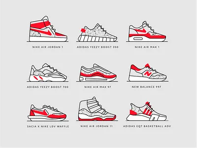 Set of sneakers air jordan air max boost eqt ldv waffle new balance nike sneakers yeezy