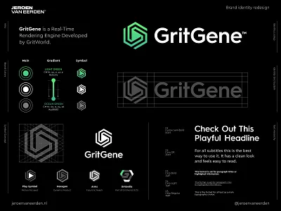GritGene - Logo Redesign 🟢 arms brand identity design branding core creative logo development engine grid grit hardware hexagon logo design motion platform play redesign render rendering software visuals