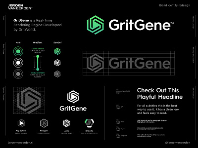 GritGene - Logo Redesign 🟢 arms brand identity design branding core creative logo development engine grid grit hardware hexagon logo design motion platform play redesign render rendering software visuals