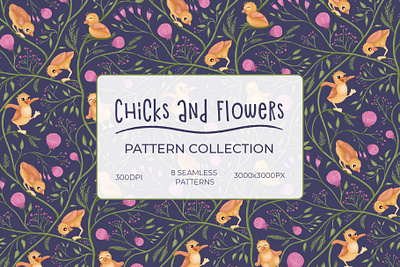 Chicks and Flowers Pattern Collection animals illustration character design characters chicks child child clothes cute illustrations flower pattern flowers funny animals illustration funny animals pattern kids kids design kids designer kids illustrations pattern pattern collection pattern design pattern designer seamless pattern