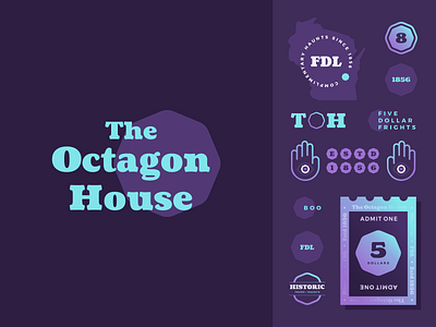 Octagon House Branding agrib attraction branding branding and identity geometric gradient haunted house haunting identity illustration lockups logo logo design octagon purple spooky ticket tourism wisconsin