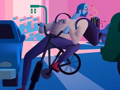 Bike to Work bike character design city digital art germany illustration intel man tech