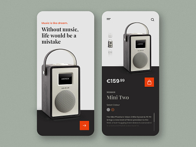 Retro Radio Purchase App Concept android app app design best app design classic app clean and simple app ecommerce ecommerce app ios app design mobile app design music app online shop app online shop ui orange app price app purchase app radio radio app retro app ui ux