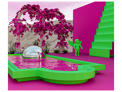 Impossible oasis 3d 3d visualization 3dmodel 3dsmax colorful design modeling pink render visual visualization