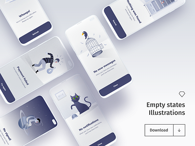 Empty States Illustrations - Freebie alert android animals app astronaut bird cat character design download empty states freebies graphic design illustration set illustrations ios mobile app sketch freebie space vector illustration