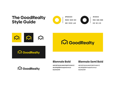 Good Realty - Style Guide brand brand design brand identity branding font font design house house logo logo logo guide logo guidelines real estate real estate agency real estate branding real estate logo realty style guide styleguide yellow and black yellow logo