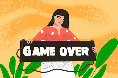 Game over - Finishing vector illustration, girl in flat style adobe illustrator cartoon character flat game over girl illustration line art ui vector