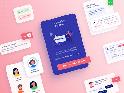 Personal assistant application UI components ai app application application design assistant call components design elements incoming call mobile premium pricing secretary settings share switcher tags ui ux