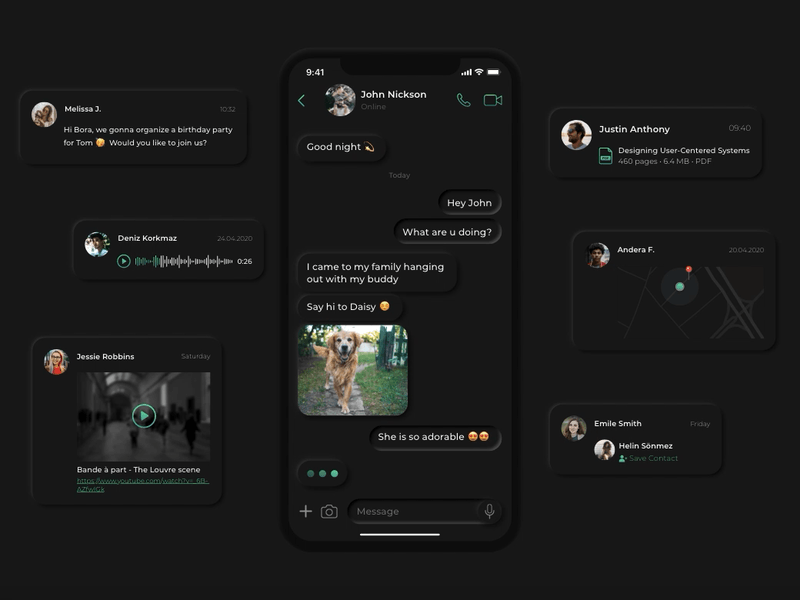 Dialog Page app app design dark app dark mode dark theme message message app mobile mobile app mobile ui neumorph neumorphic redesign redesign concept skeumorph ui ui design uiux userinterface whatsapp