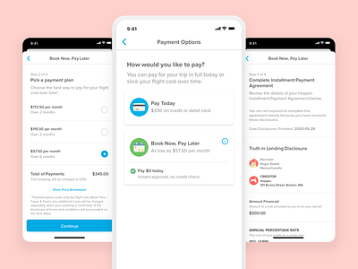 Book flights with Book Now, Pay Later app design installment ios iphonex mobile payment travel app ui ux