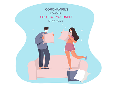 Pillow Fight During Quarantine family fun illustration pillow pillow fight quarantine vector illustration