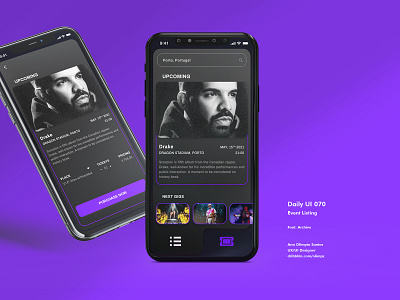 Event Listing #070 DailyUi Challenge app appdesign dailyui dailyui070 dailyuichallenge design drake event event listing gradient hiphop interface interfacedesign rap scorpio singer uidesign xd