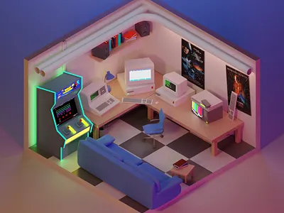 90's Retro Gaming Room 3d art 3d scene art art challenge blender3d blender3dart design environment design game art gaming illustration interior interior design interior designer retro retro design retro modern
