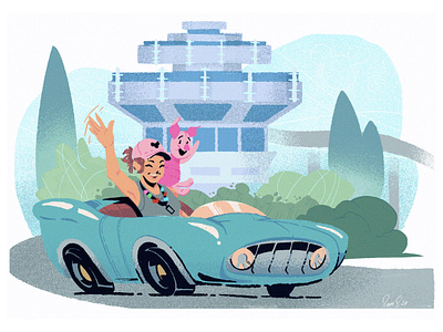 Disney Autopia car cartoon disneyland illustration piglet procreate salt lake city