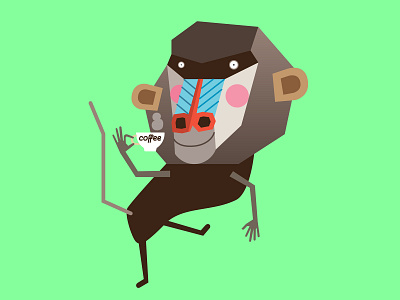 Baboon & Coffee african animals animal baboon cartoon character coffee flat funky geometric illustration mandrill monkey nature vector wild zoo