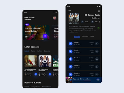 Podcast mobile application app audio design interactive design interface ios minimal player podcast ui