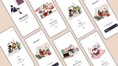 On-boarding Screens_ adobe xd app app design application design illustration minimal onboarding onboarding screens onboarding ui quarantine quarantine life task management task management app typography ui uidesign uiux ux vector