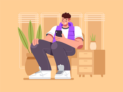 Millennial Youth Illustration aesthetic beige character desk flat illustration illustration illustrations illustrator landing page man millennial phone reading sit sit down smartphone unique youth