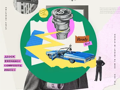 Start Investing collage colors content digital collage investing money news personal finance stocks vintage design visual art