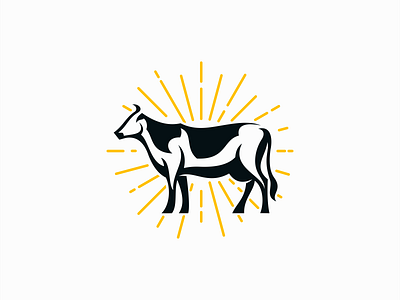 Cow Logo for Sale animal branding cattle cow dairy design emblem farm icon illustration lines logo mark milk modern original premium sale sun vector