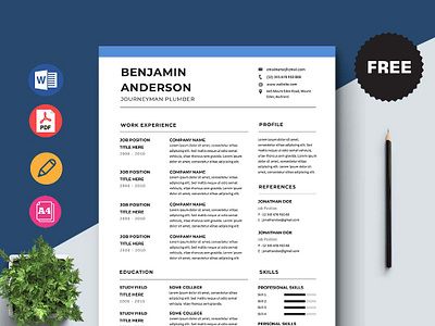 Free Journeyman Plumber Resume Template design free free cv free cv template free resume free resume template freebie freebies resume template