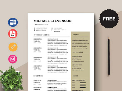 Free Land Surveyor Resume Template design free free cv free cv template free resume free resume template freebie freebies resume template