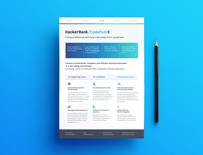 Datasheet Design - HackerRank's CodePair brand branding brochure catalog data datasheet design flyer gradient graphic graphicdesign guide layout pdf print print design printing report typography