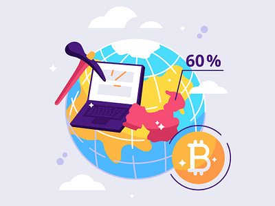 before the bitcoin ban, china had 60% of the world's crypto farm art bitcoin china crypto cryptocurrency cryptofarm defi design exchange farm flat illustration internet laptop mining statistic trader vector world www