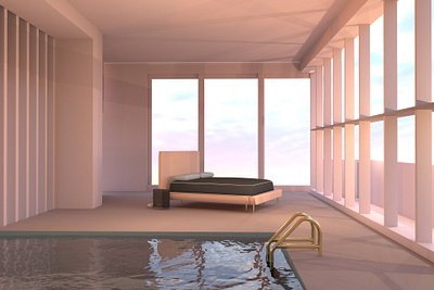 Pool Room 3d abstract architecture arnold c4d cinema4d colors digital digitalart inspiration interior interiordesign light lights pink pool reflection set setdesign sun