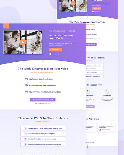 Writing Course Lead Page design layout minimal web design website