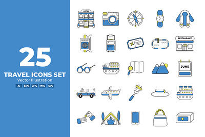 Travel Flat Icons Set Flat Vector Illustrator art business finance flat icon illustration internet line media medical people set sign social symbol technology travel vector weather web